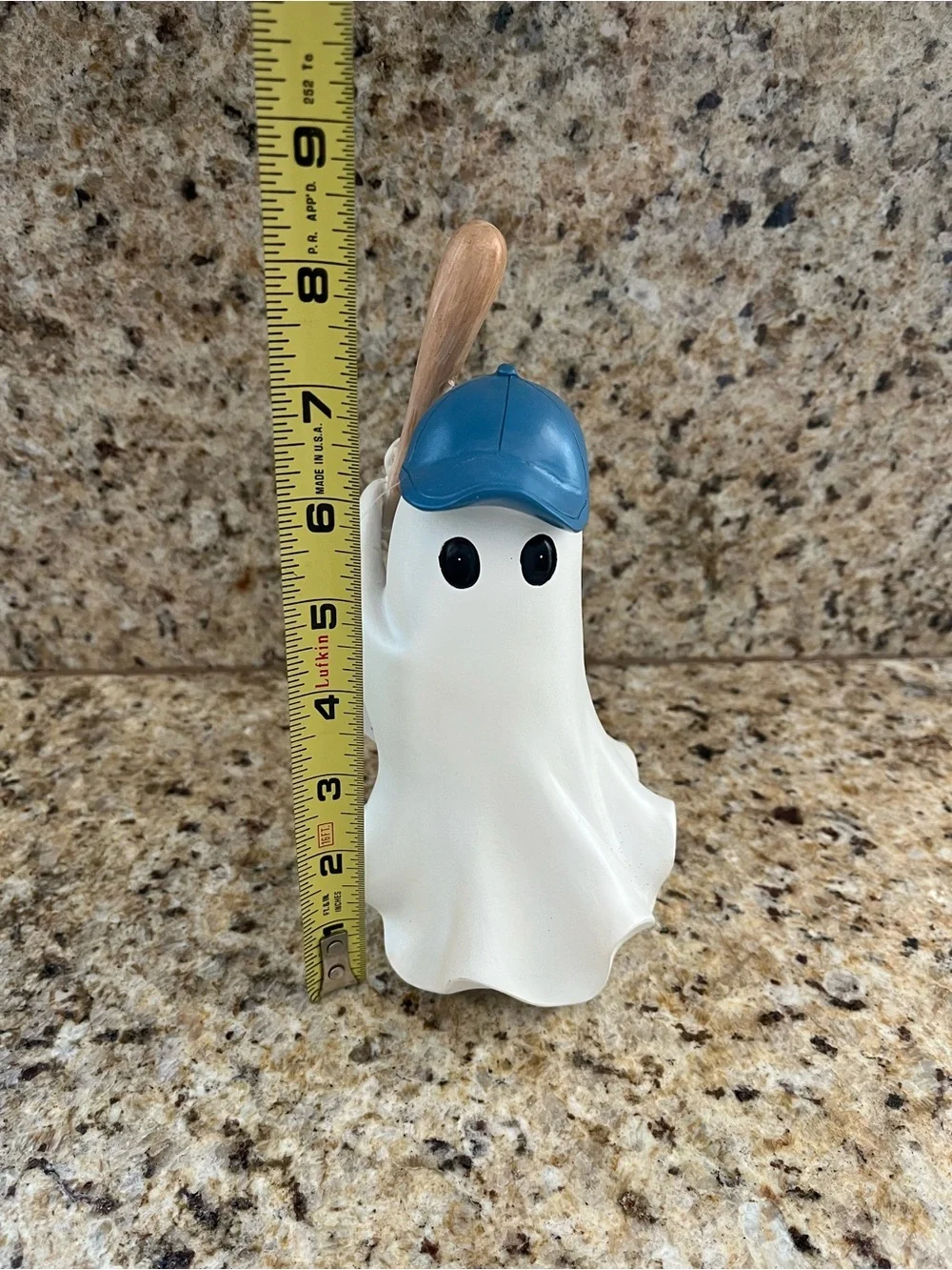 Halloween Baseball Ghost Figurine with Blue Hat and Bat